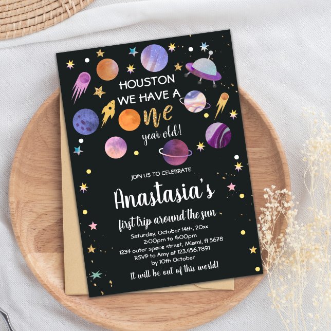 Houston We have one Birthday Invitation (Houston we have a one Outer Space Invitations)