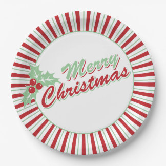 Houx Candy Cane | Assiettes en papier de Noël rétr