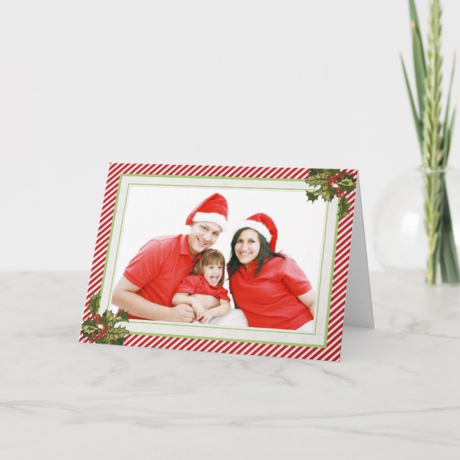 Houx et rayures pliant la carte de Noël (Devant)