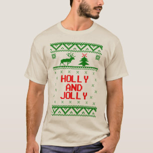 Houx et T-shirt laid gai de chandail de Noël