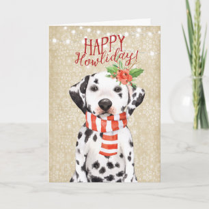 Houx heureux de dalmation de carte de Noël de