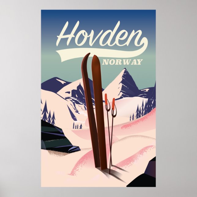 Hovden Norvège poster de voyage de ski. (Devant)