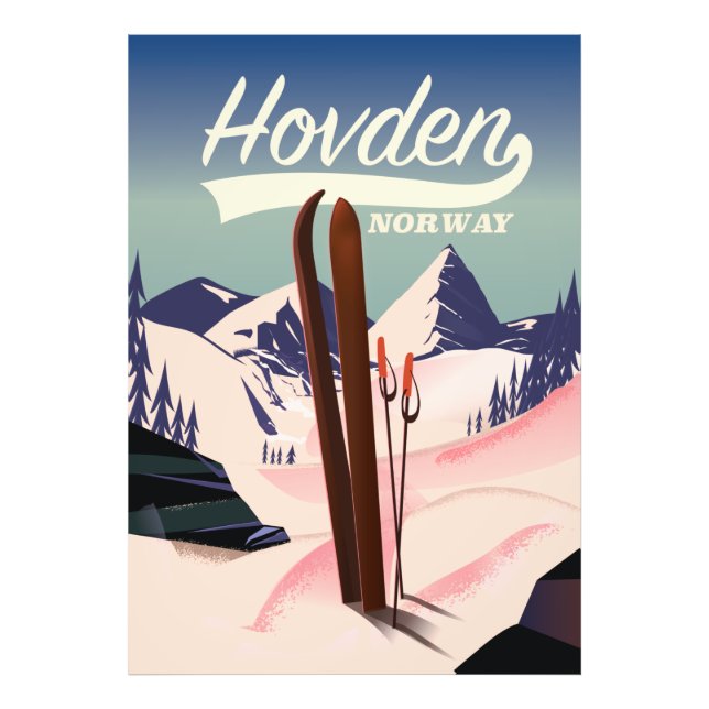 Hovden Norvège poster de voyage de ski. (Devant)