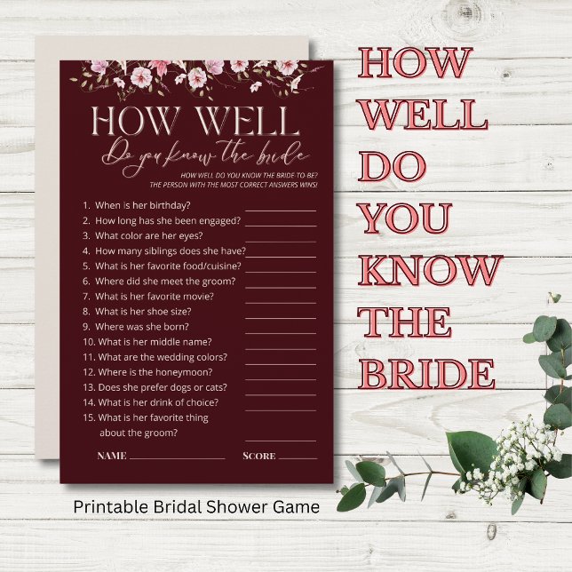 How Well Do You Know the Bride Bridal Shower Game (Créateur téléchargé)