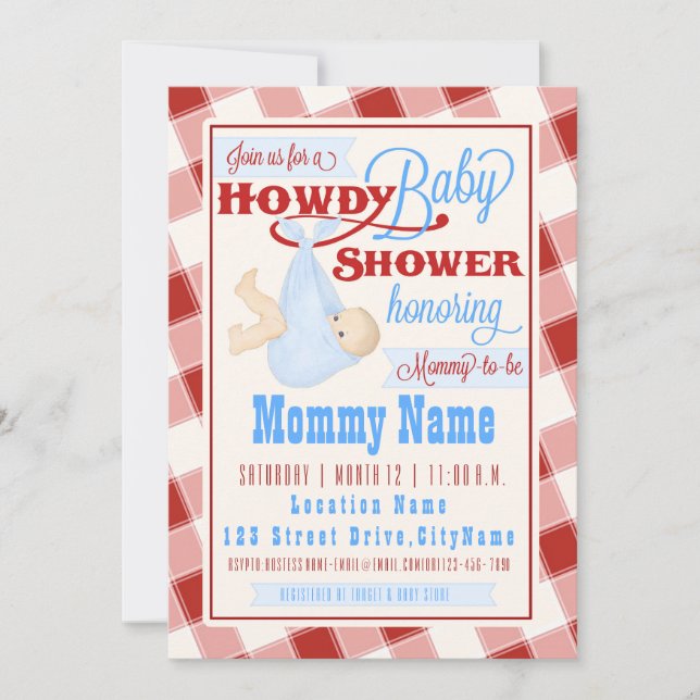 Howdy Baby Western Shower Invitation (Devant)