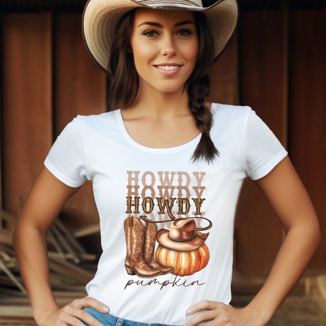 Howdy Citrouille Cowgirl Western T-Shirt (Howdy Pumpkin Cowgirl Western T-Shirt)