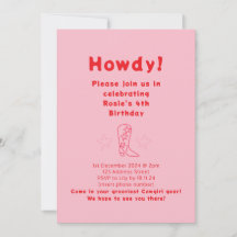 Howdy Cowgirl Birthday Invitation