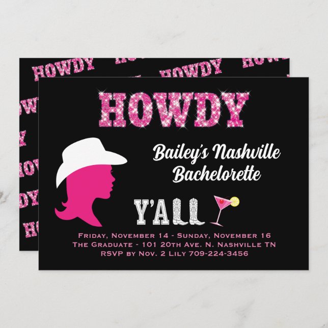 Howdy Nashville Bachelorette Invitation (Devant / Derrière)