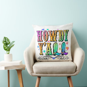 Howdy Y'all Cowgirl Girls Coussin