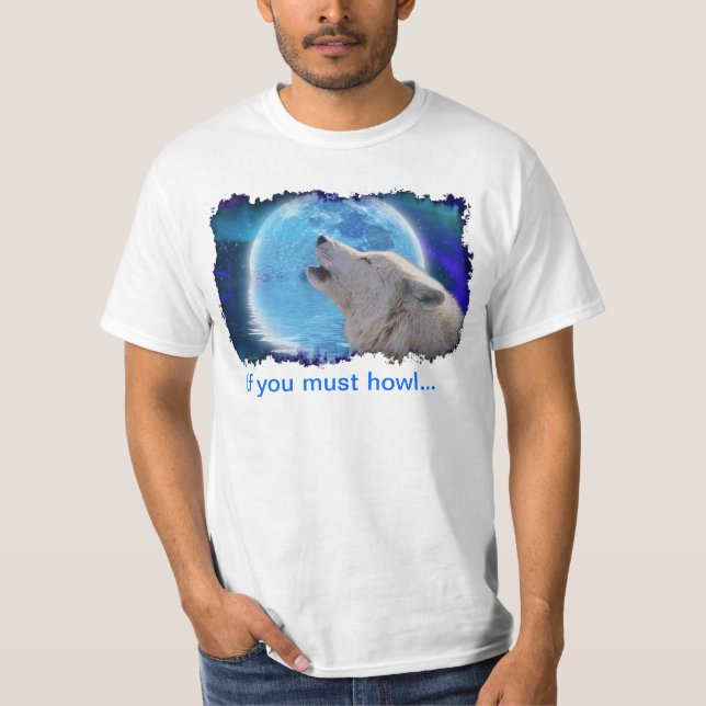 Howling Arctic Wolf & Aurora Funny Art T-shirt (Devant)