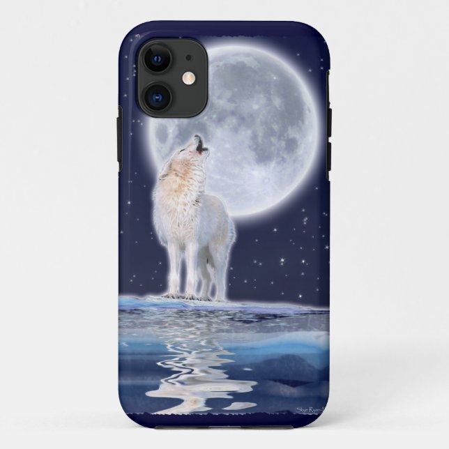 Howling Arctic Wolf & Pleine lune iPhone 5 Coque (Dos)