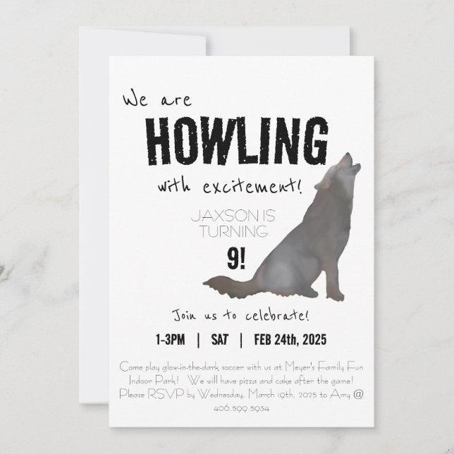 Howling watercolor loup invitation d'anniversaire  (Devant)