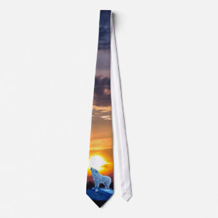 Howling White Arctic Wolf & Sunset Cravate fauniqu