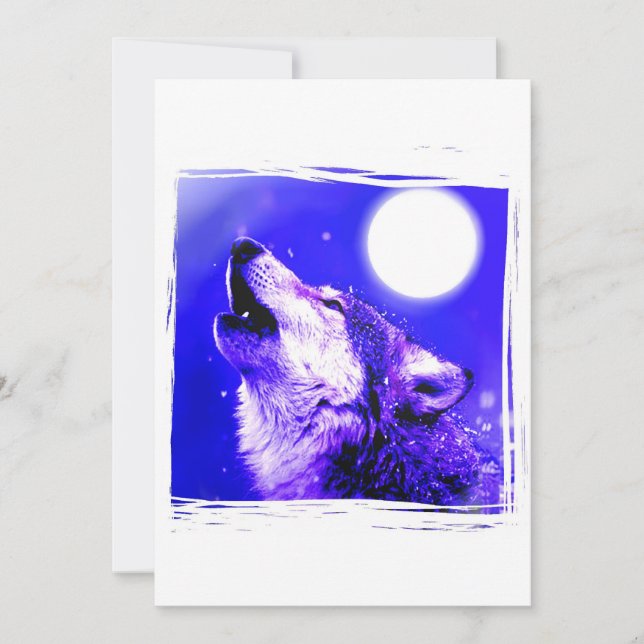 Howling Wolf at Moon Invitation (Devant)