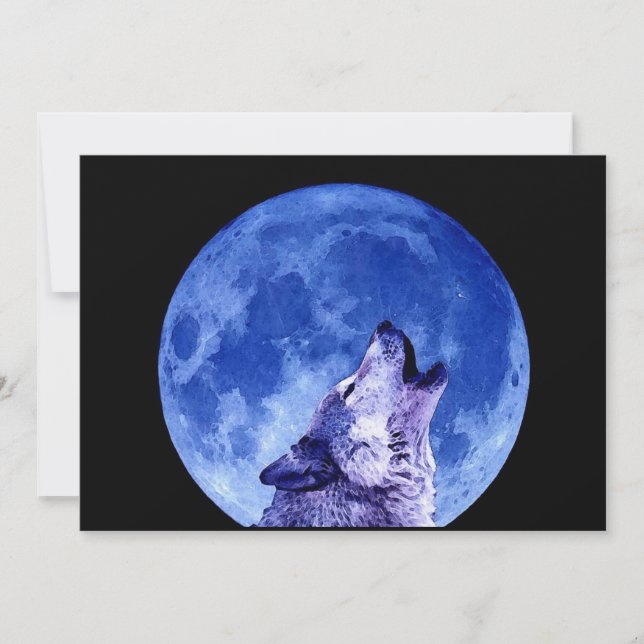 Howling Wolf at Moon Invitation (Devant)