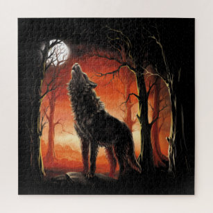 Howling Wolf at Sunset Carré Puzzle