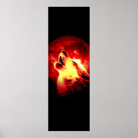 Howling Wolf & Red Moon Poster