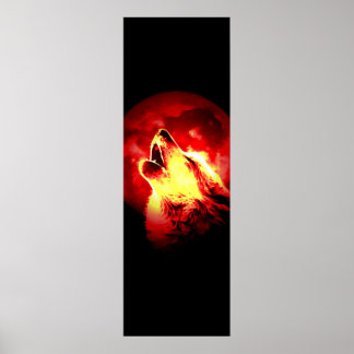 Howling Wolf & Red Moon Poster