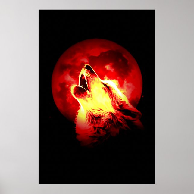 Howling Wolf & Red Moon Poster (Devant)