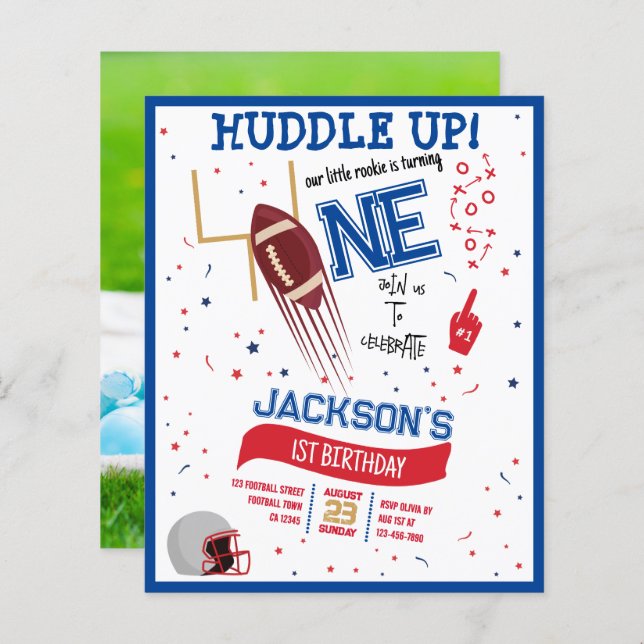 Huddle Up Football Budget Photo 1er anniversaire (Devant / Derrière)