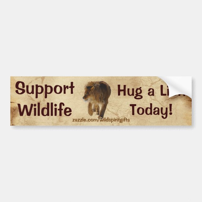 HUG A LION Funky Wildlife Support Bumper Sticker (Devant)