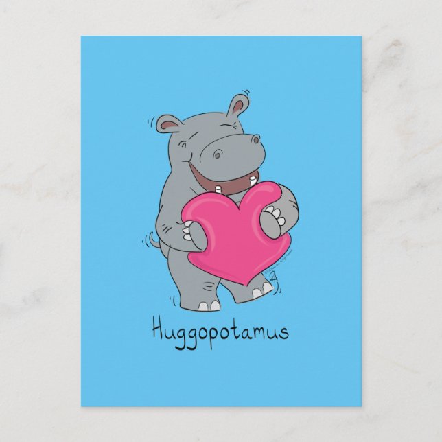 Huggopotamus Valentine's Day Hippo Carte Postale B (Devant)