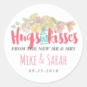 Hugs Baisers M. Mme Floral Wreath Sticker Mariage