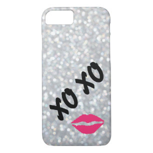 Hugs & Baisers Sparkly Silver iPhone 7 Coque