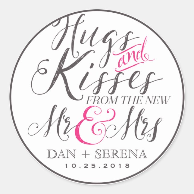 Hugs Kisses de M. et Mme Wedding Favor Sticker (Devant)