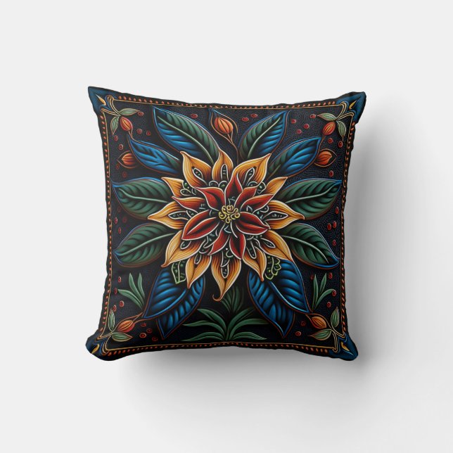 Huichol mexicaine style nénuphar lancer oreiller (Recto)