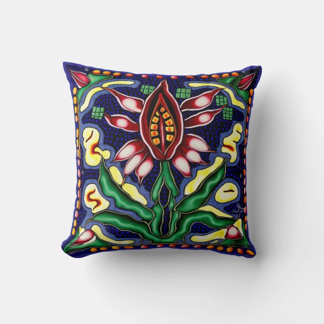 Huichol mexicaine style nénuphar lancer oreiller (Recto)