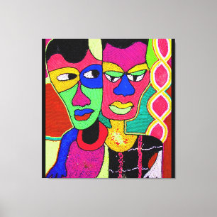 Huile acrylique de deux têtes sur la toile par