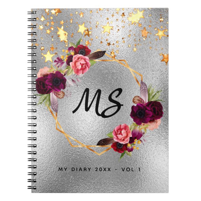 Huile d'argent floral bordeaux journal monogramme  (Devant)