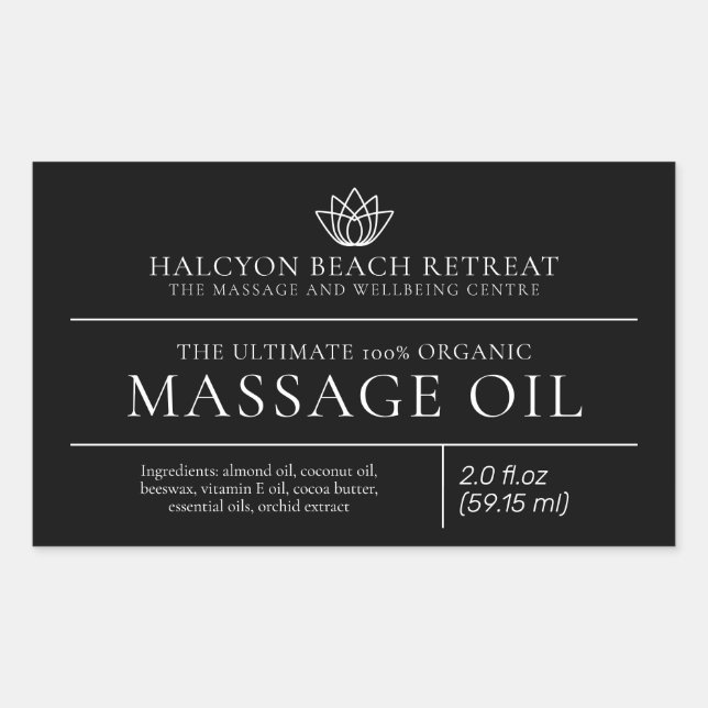 Huile de massage beauté noire étiquette d'ingrédie (Devant)