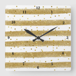 Huile d'or moderne, blanc, bandes, horloge Confett