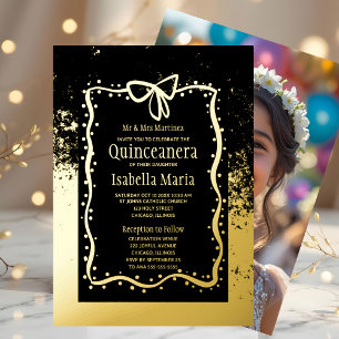 Huile noire et or Quinceañera Invitation Bow
