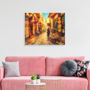 Huile sur toile du bazar marocain