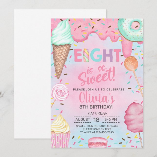 Huit ans est si douce invitation d'anniversaire po (Devant / Derrière)