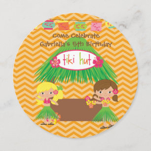 Hula Girls Tiki Hut Round Luau Invitation Annivers