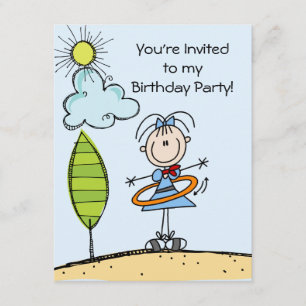 Hula Hoop Figure Girl Birthday Invitations
