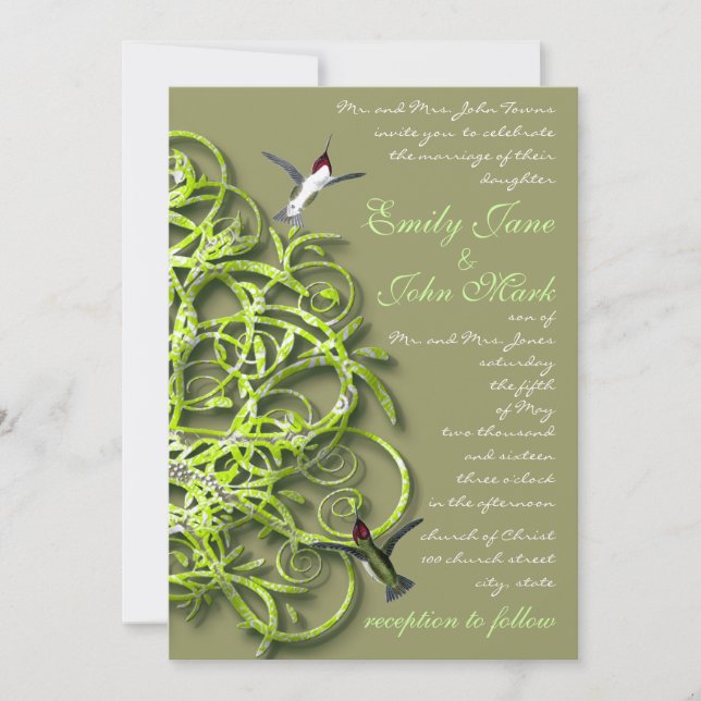Humming Birming Birds Lime Tree Faire-part de mari (Devant)