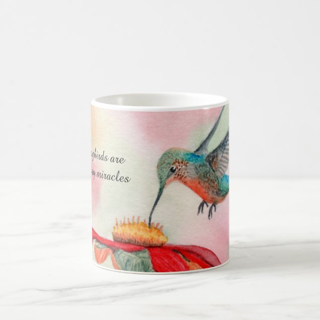 Hummingbird watercolor art on a coffee mug (Centre)