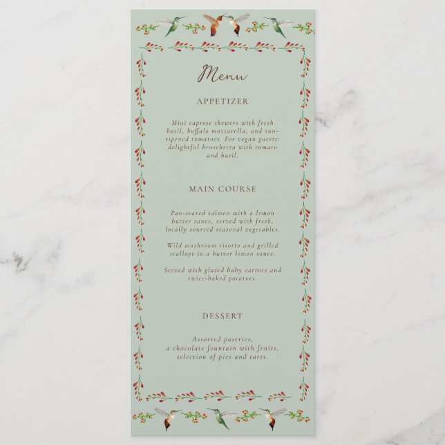 Hummingbird Wedding Menu (Devant)