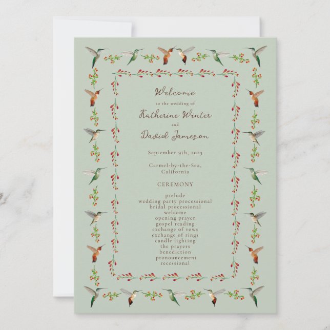 Hummingbird Wedding Program (Devant)