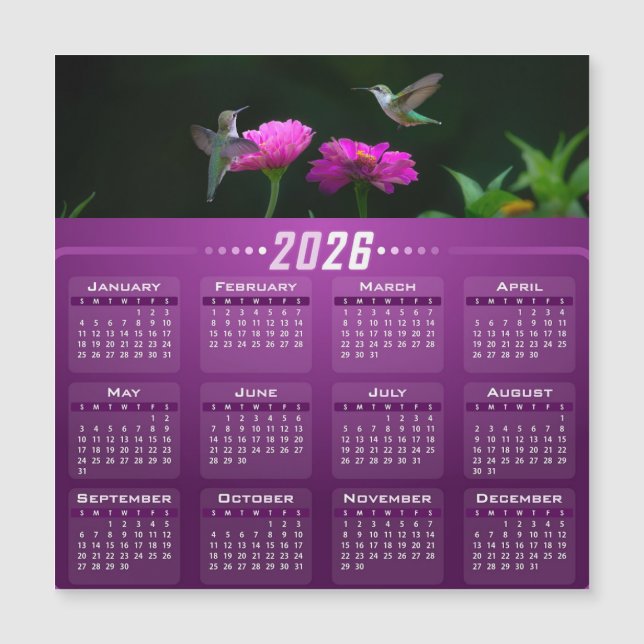 Hummingbirds In Garden Magnetic Calendar Card (Devant)