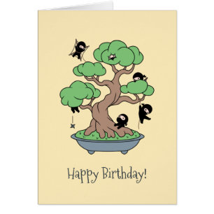 Humorous Birthday Ninjas in Bonsai Yellow Card