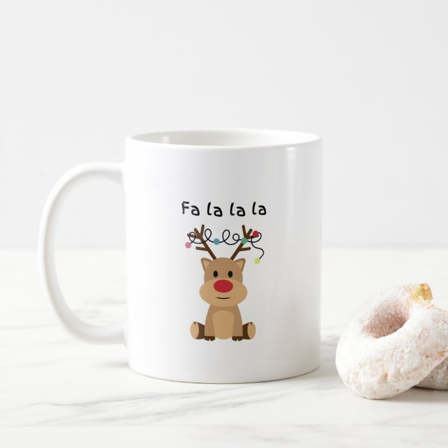Humour Fa La La Funny Christmas Reindeer Café Mug (Avec donut)