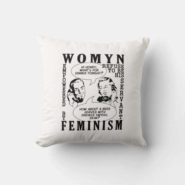 Humour féministe rétro lancer oreiller (Recto)