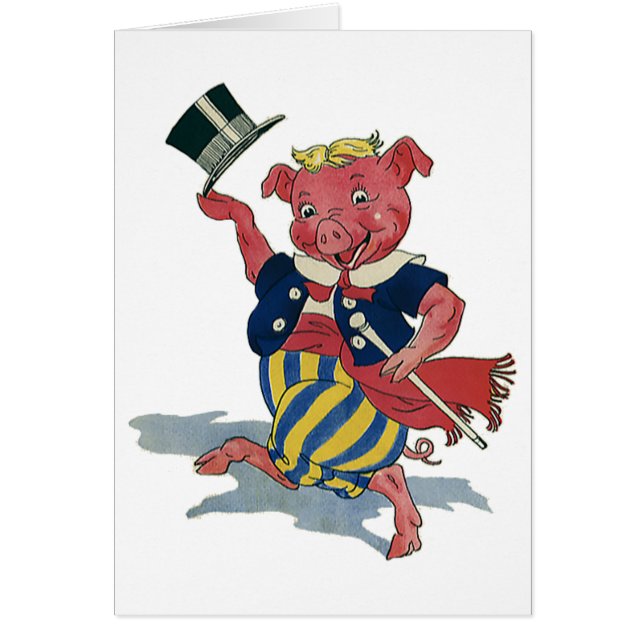 Humour Vintage, Cochon Heureux qui Danse (Devant)