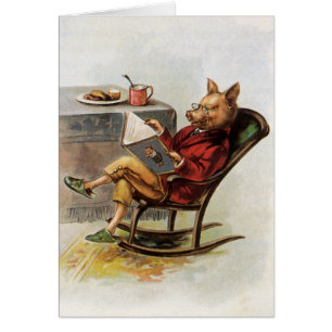 Humour vintage, porc dans la chaise de basculage